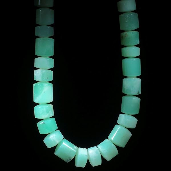 Chrysoprascollier Zylinderform mit gewölbten Stirnseiten