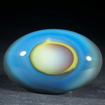 Fusing-Glas Cabochon oval, blaugelb poliert