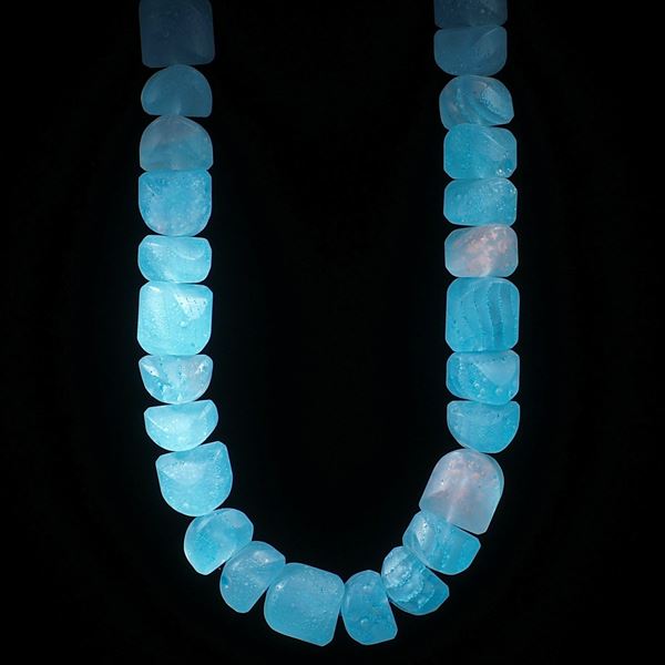 Fusingglas Collier, Fantasieform Kupfer / Blau