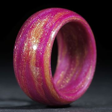Glasfaser Fingerring, handgewickelt, Pink mit Glitzergold (Duplex) poliert