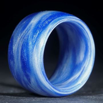 Glasfaser Fingerring, Ultramarinblau mit Icy White (Duplex) poliert