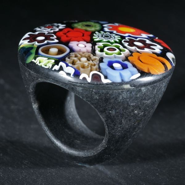 Fingerring Millefiori auf Gabbro, D17.5mm