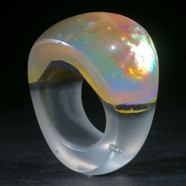 Opalglas Ring  mit Feingoldeinlage, konisch geschliffen matt