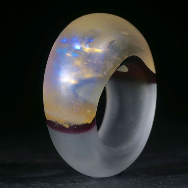 Opalglas Ring  mit Feingoldeinlage, konisch geschliffen matt
