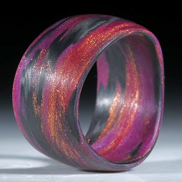 Karbonring handgewickelt mit Glasfaser Cosmic Gold und Pink "V5"