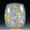 Bergkristall in Alumatrix mit Goldglas hinterlegt, ca.30x25x10mm