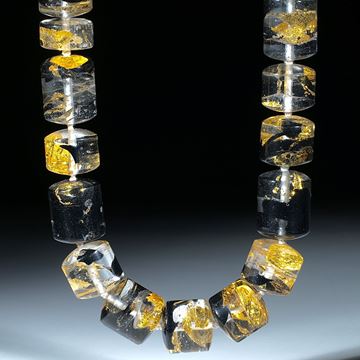 Goldglas, handgeschliffenes Collier aus polierten Zylinderteilen, Durchmesser ca.17mm