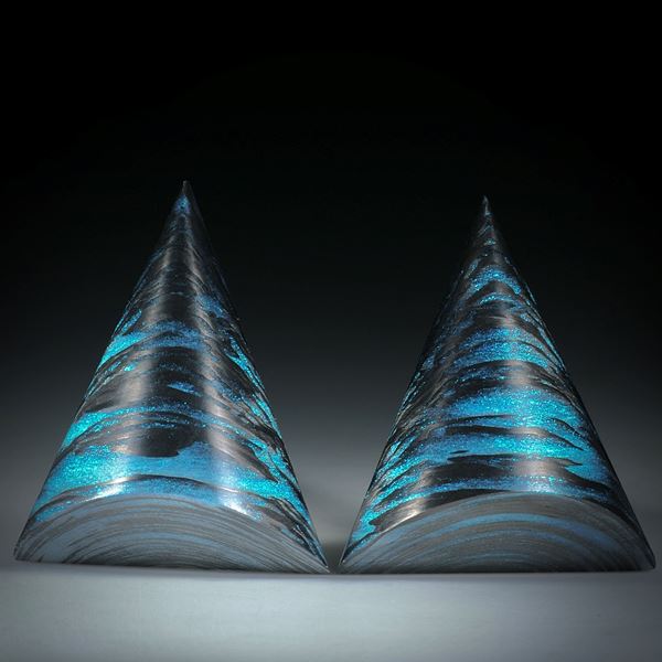 Karbonpaar poliert mit Glasfaser Mira Türkis, ca.35x30x12mm