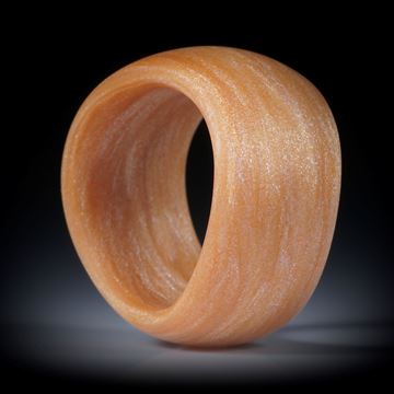 Glasfaser Ring, Royalgold mit Mira White, geschwungene Form, bombiert und feinmatt, Breite 13mm, Innendurchmesser 18mm