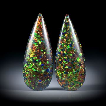 Opal synthetisch, Tropfen Paar, beidseitig bombiert und poliert, je ca.38x15x6mm