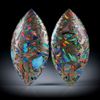 Opal synthetisch in Bronzematrix, Navette Paar, beidseitig bombiert und poliert, je ca.35x17.5x6.5mm