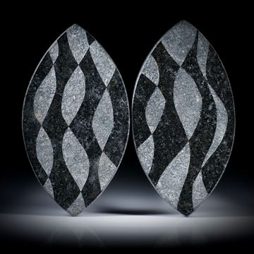 Gabbro (nero assoluto), Navette Paar mit sandgestrahltem Muster, je ca.48x27x2.5mm