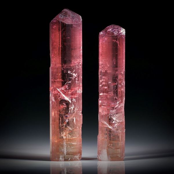 Turmalinkristall Paar, bicolor, total 49.8ct. mit angeschliffenen Standflächen, ca.43x9x8mm