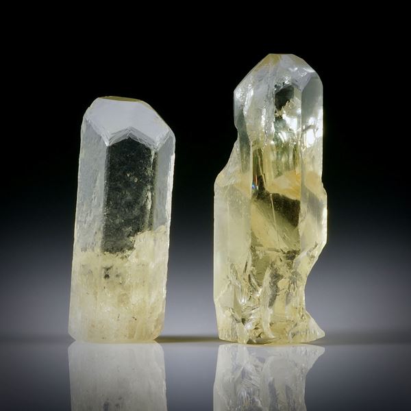 Goldberyll Kristall Paar 16.85ct. ca.21.5x7.5x7mm und 18x6.5x6.5mm