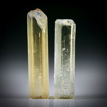 Goldberyll Kristall Paar 18.96ct. ca.30x7x5mm und 26x7x5.5mm