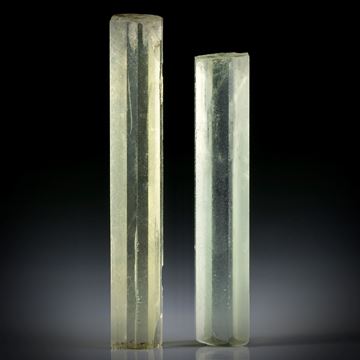 Beryll Kristall Paar 41.37ct. ca.44x8x6.5mm und 38x7.5x6mm