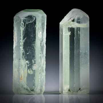 Beryll Kristall Paar 13.93ct. ca.19x7x6mm und 18.5x6.5x5mm